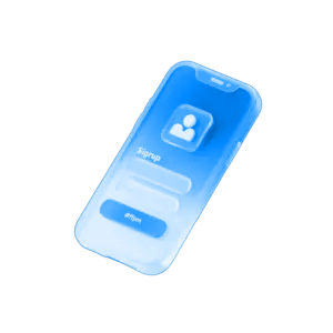 account registration blue glass mobile phone with signup form small