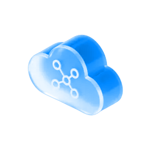 api endpoint blue glass cloud with small connected node circle small