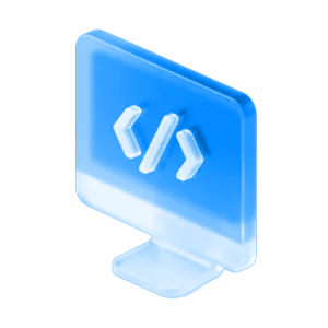 code editor blue glass monitor with angled code brackets small