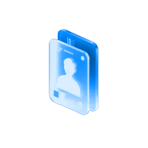 user profile blue glass person silhouette with details card small
